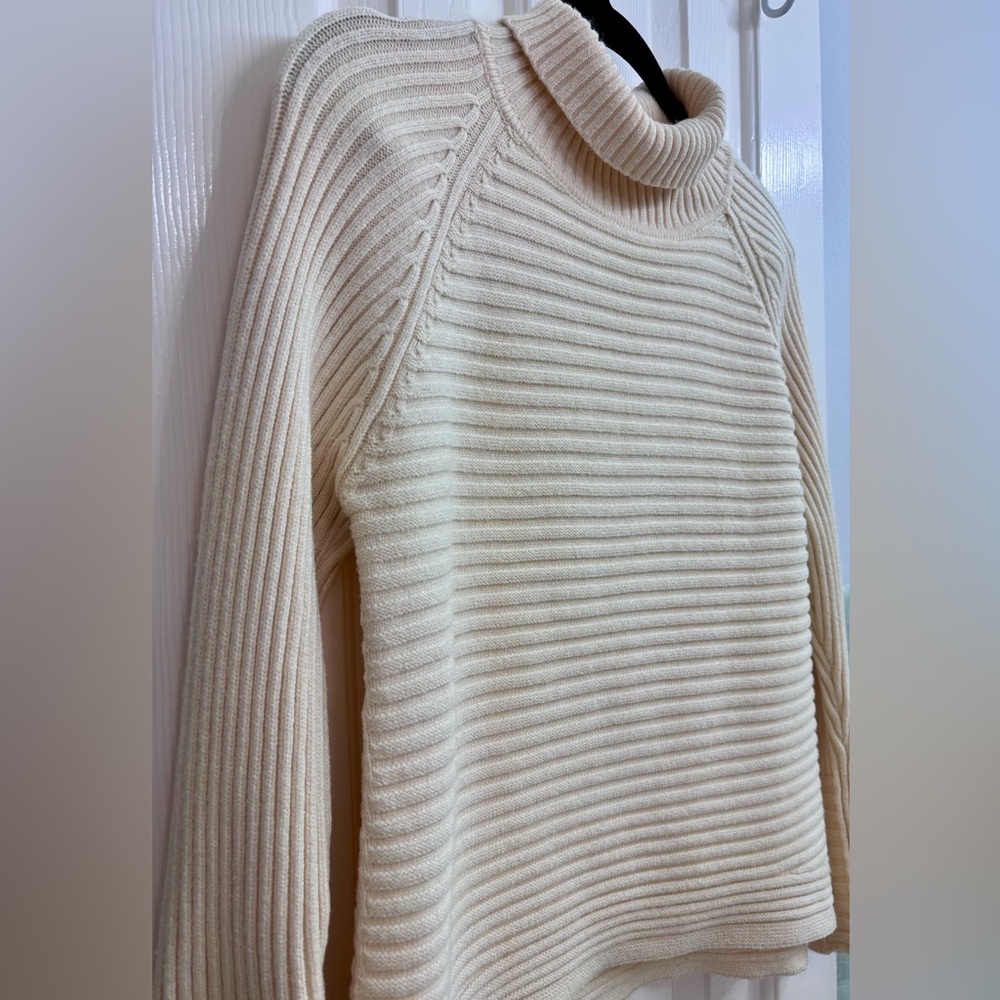 SAGE THE LABEL Ribbed Turtleneck Sweater with Wide Bell Cuffs in Ivory/Cream - Picture 2 of 16